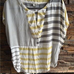 Anthropologie Striped Blouse in Gray and Yellow
